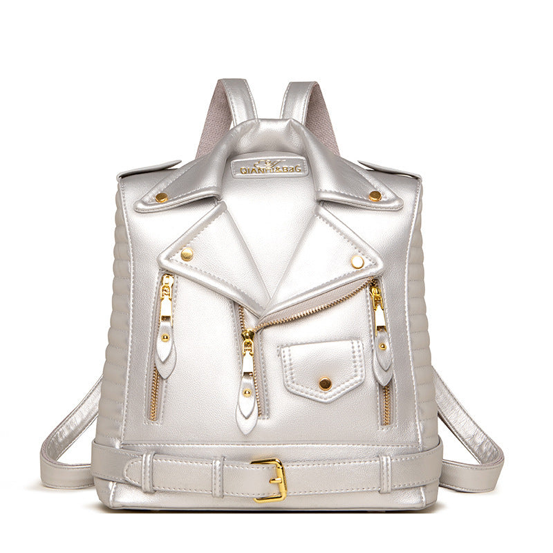 Soft Leather Textured Jacket Trendy Backpack