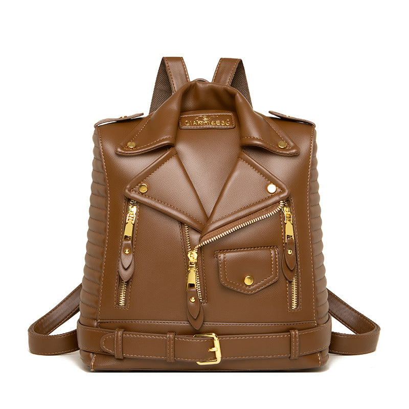 Soft Leather Textured Jacket Trendy Backpack