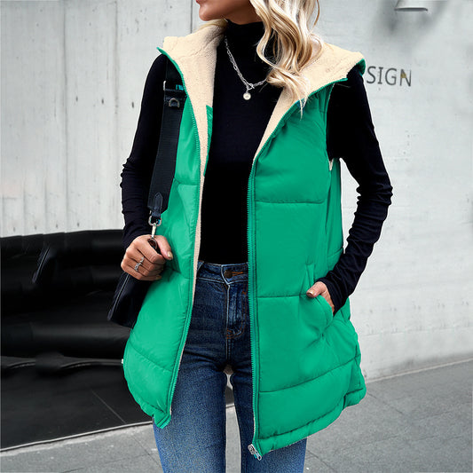 Mid-length Hooded Cotton Jacket With Pockets