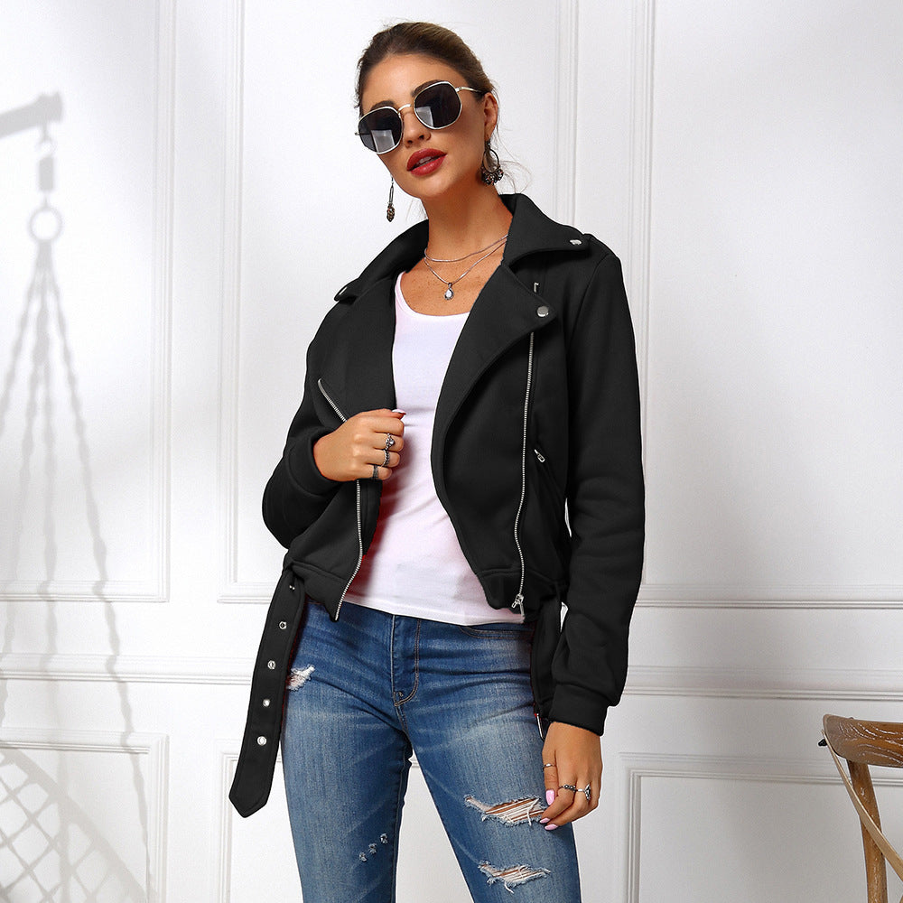 Ladies Oblique Zipper Motorcycle Jacket