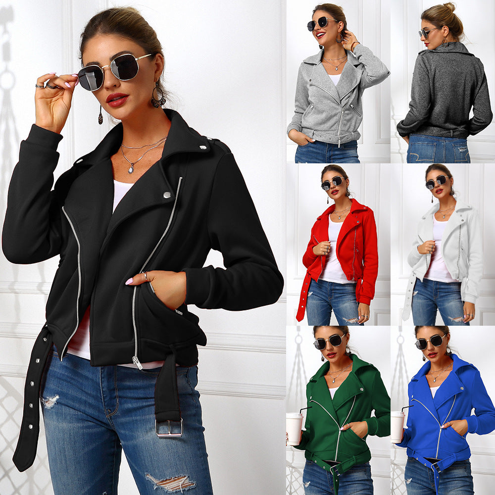 Ladies Oblique Zipper Motorcycle Jacket