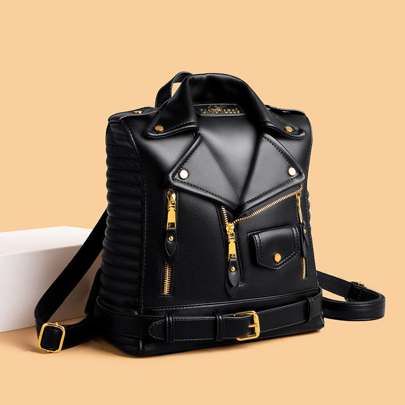 Soft Leather Textured Jacket Trendy Backpack